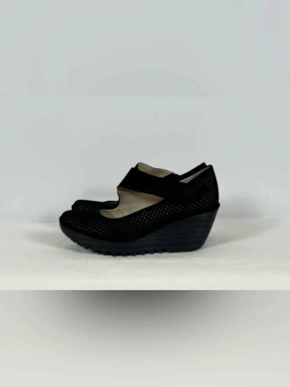 Fly London Black Wedge Mary Jane Slingback Shoes
